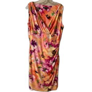 LAUREN RALPH LAUREN  16W  FLORAL PRINT FAUX WRAP RUCHED SIDE JERSEY DRESS